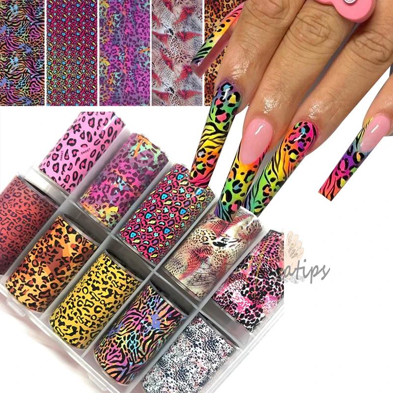 10 rouleaux de papier de transfert imprimé léopard, feuille pour Nail Art, décalcomanies de transfer