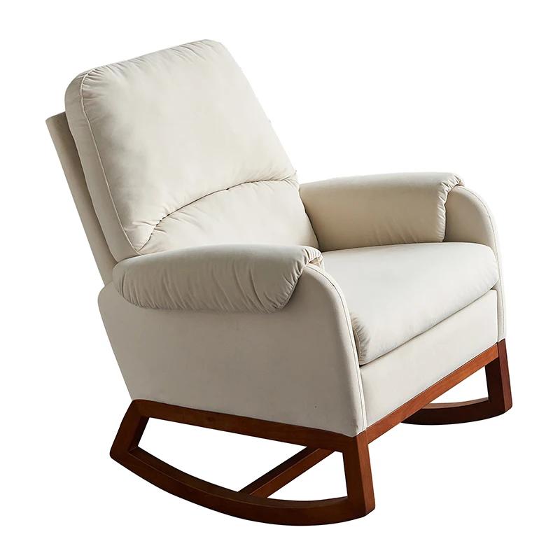 Chaise à Bascule Moderne et Confortable en Velours, Beige, pour Salon et Salle de Lecture