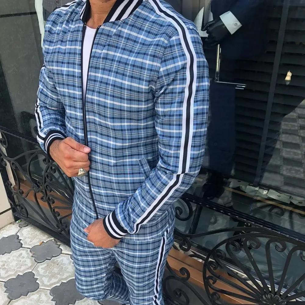 Nouveaux messieurs survêtement ensemble vestes ensembles hommes fermeture éclair costume hommes mode