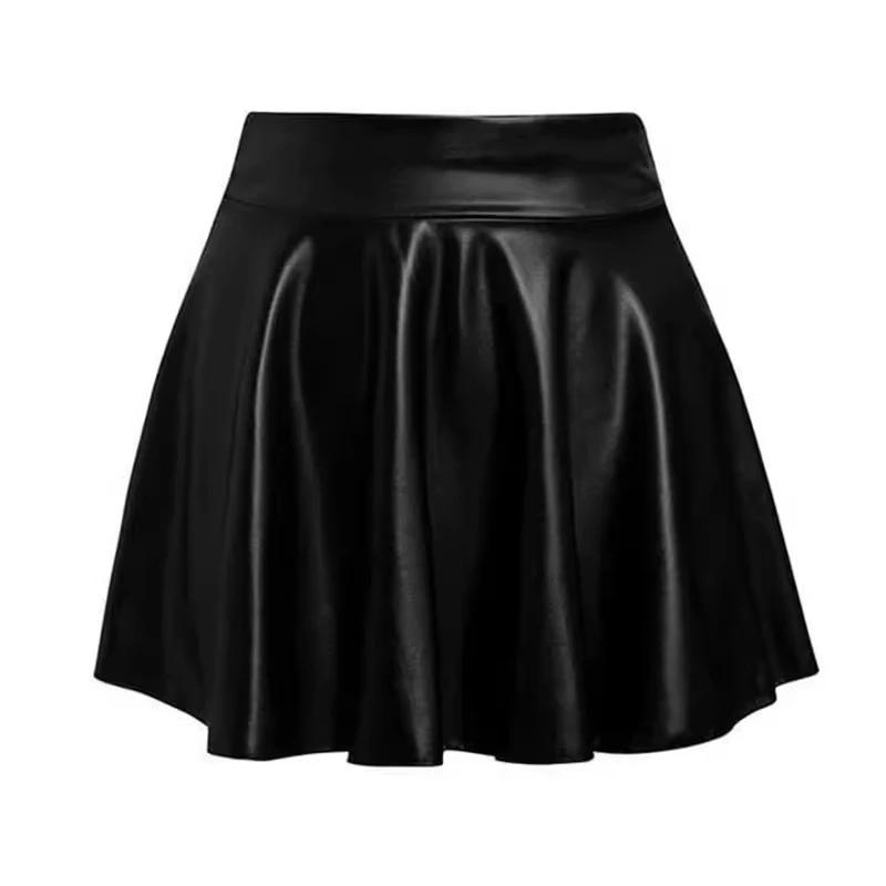 Mini jupe courte élastique polyvalente pour femme, jupes en similicuir, taille haute, patineuse, tra