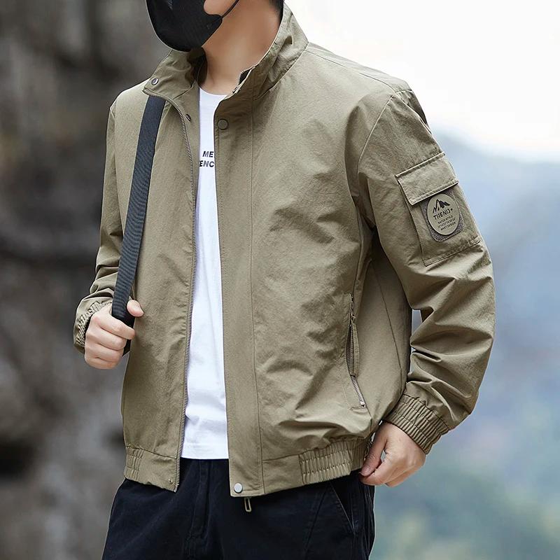 Veste cargo décontractée pour homme à col montant, style combinaison de vol, coupe-vent fin pour le
