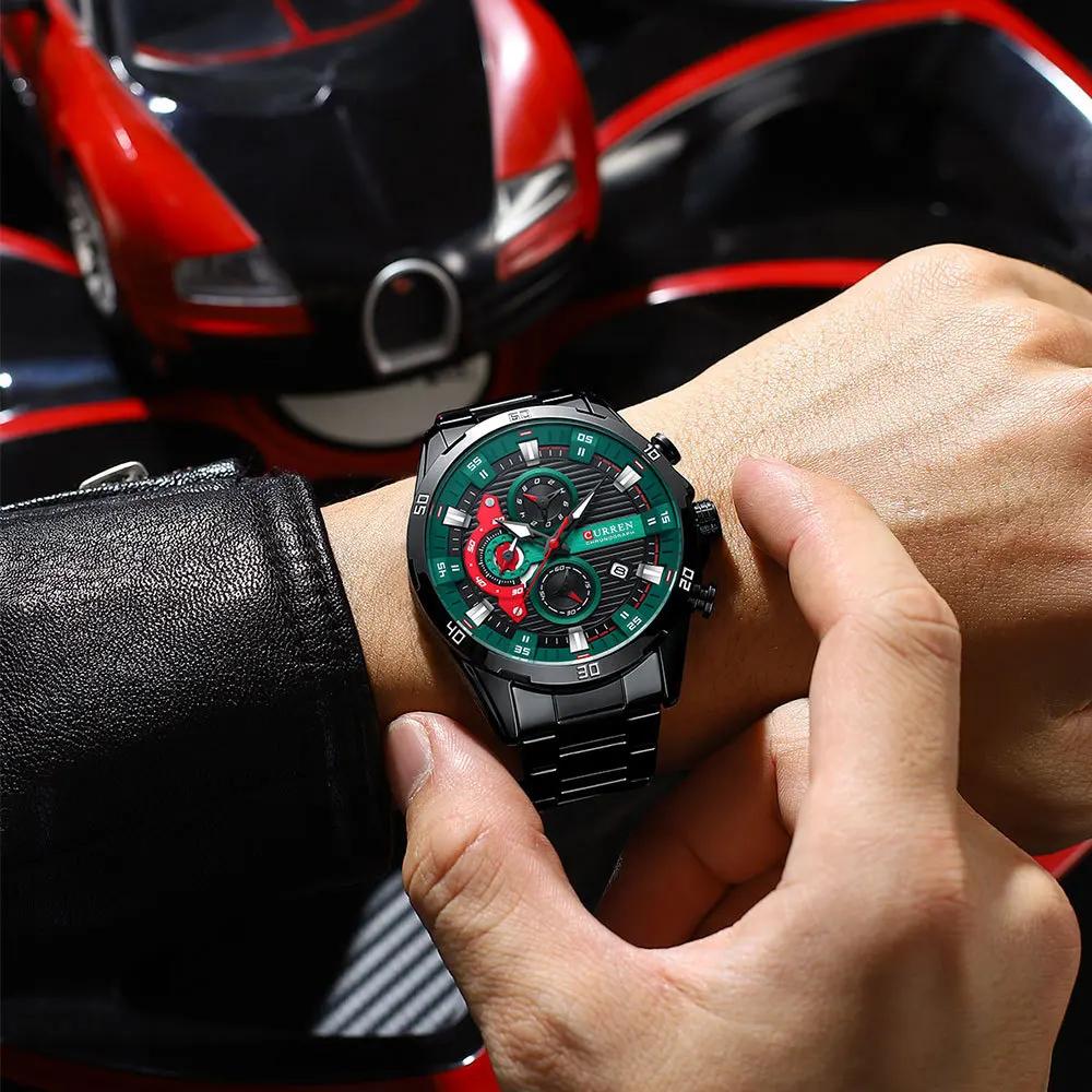 Montres en acier inoxydable pour hommes, mode créative, cadran lumineux avec chronographe, horloge d