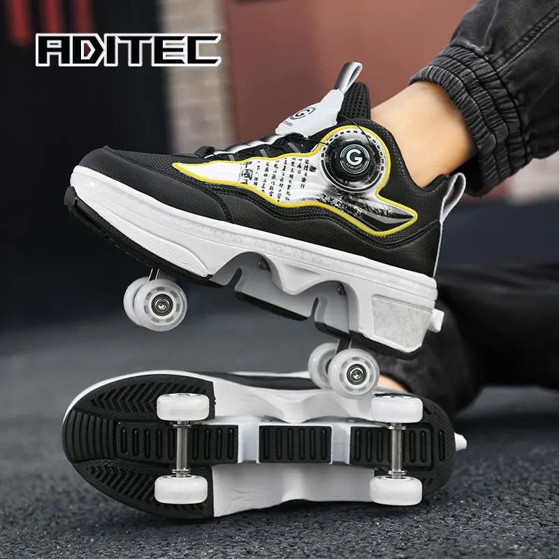 Chaussures de patins à roulettes à déformation, patins à 4 roues à Double rangée, baskets à roulette