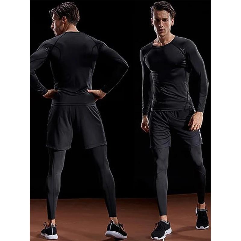 Compression à manches longues T-shirt hommes élastique entraînement T-shirt Gym Fitness collants d'e