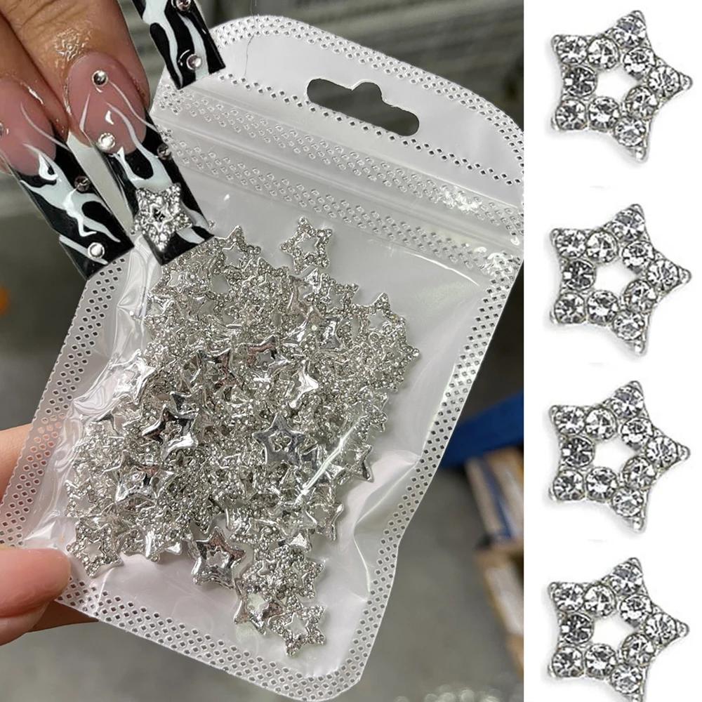 10 pièces 3D argent pentagramme étoile Nail Art alliage strass luxe métal étoile breloques ongles bi
