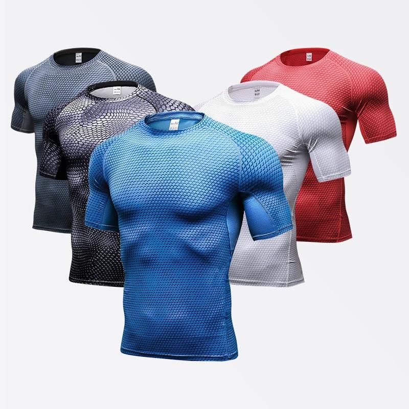 Chemise imprimée à compression pour hommes - T-shirt d'entraînement à séchage rapide pour la course
