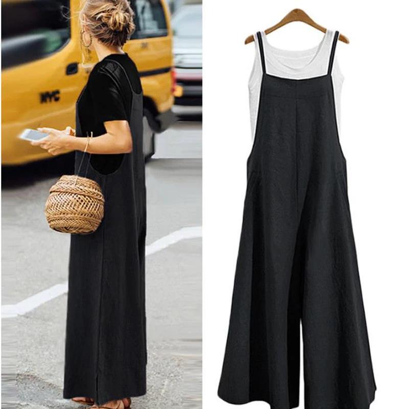 Combinaison à bretelles pour femmes, couleur unie, pantalon à jambes larges, salopette à bretelles,