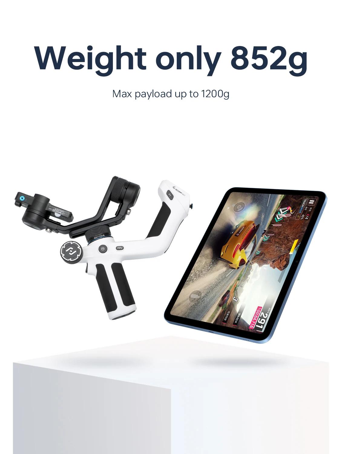 FeiyuTech SCORP Mini 2 Gimbal Portable 3 Axes pour Appareil Photo Hybride, Caméra d’Action et Smartp