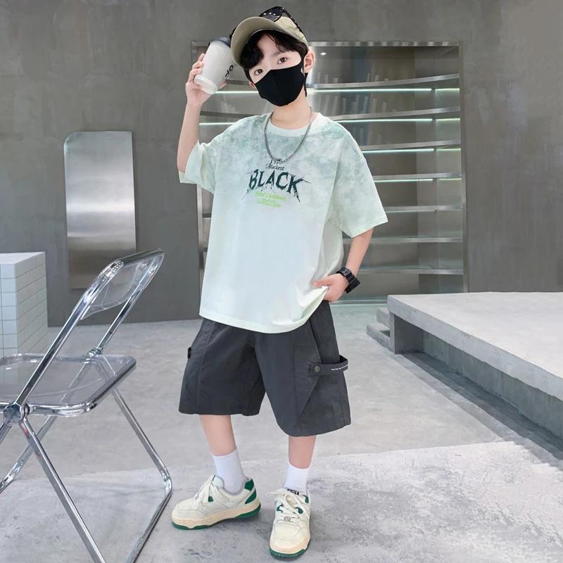 Ensemble 2 pièces d'été pour adolescents : T-shirt tie-dye à col rond et short cargo décontracté – T
