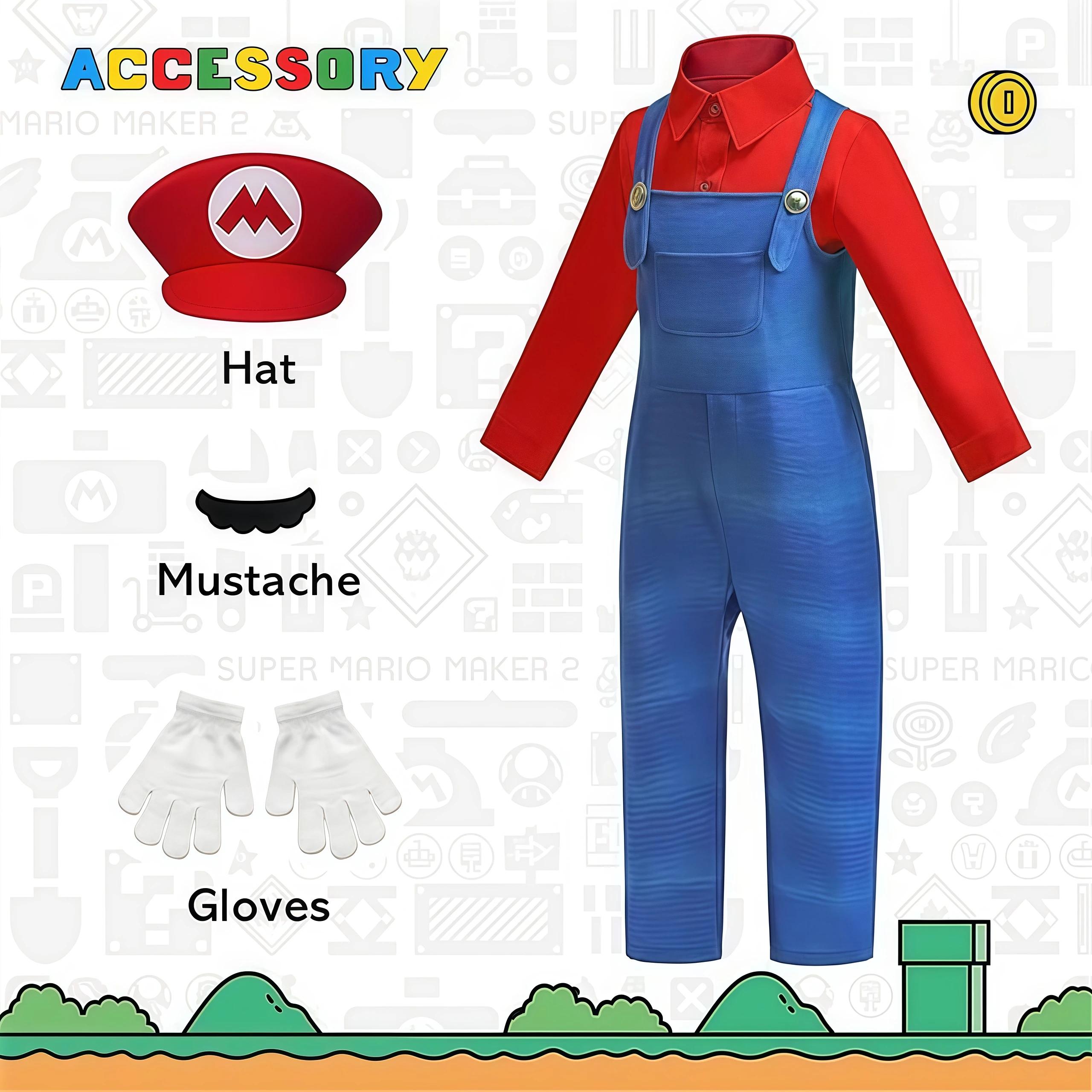 Costume de cosplay Luigi Bros Game Anime pour garçons, chemise et salopette avec accessoires pour en