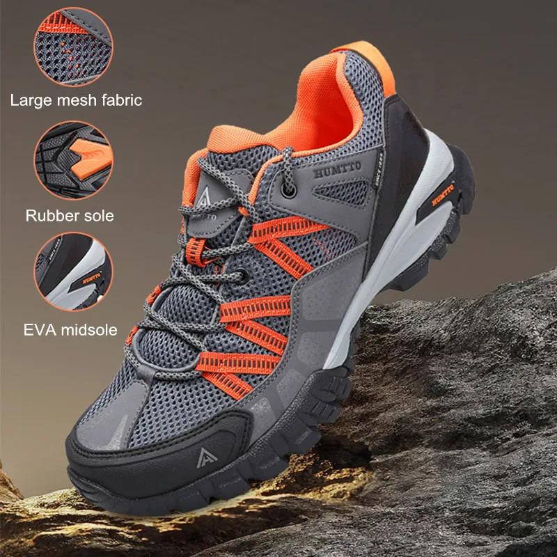 Chaussures sport respirantes HUMTTO hommes - Baskets randonnée caoutchouc noir extérieur été