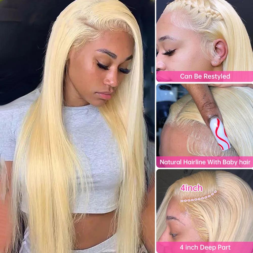 Perruque Lace Frontal Wig brésilienne naturelle, cheveux lisses, blond Transparent HD, 13x4, 13x6, p