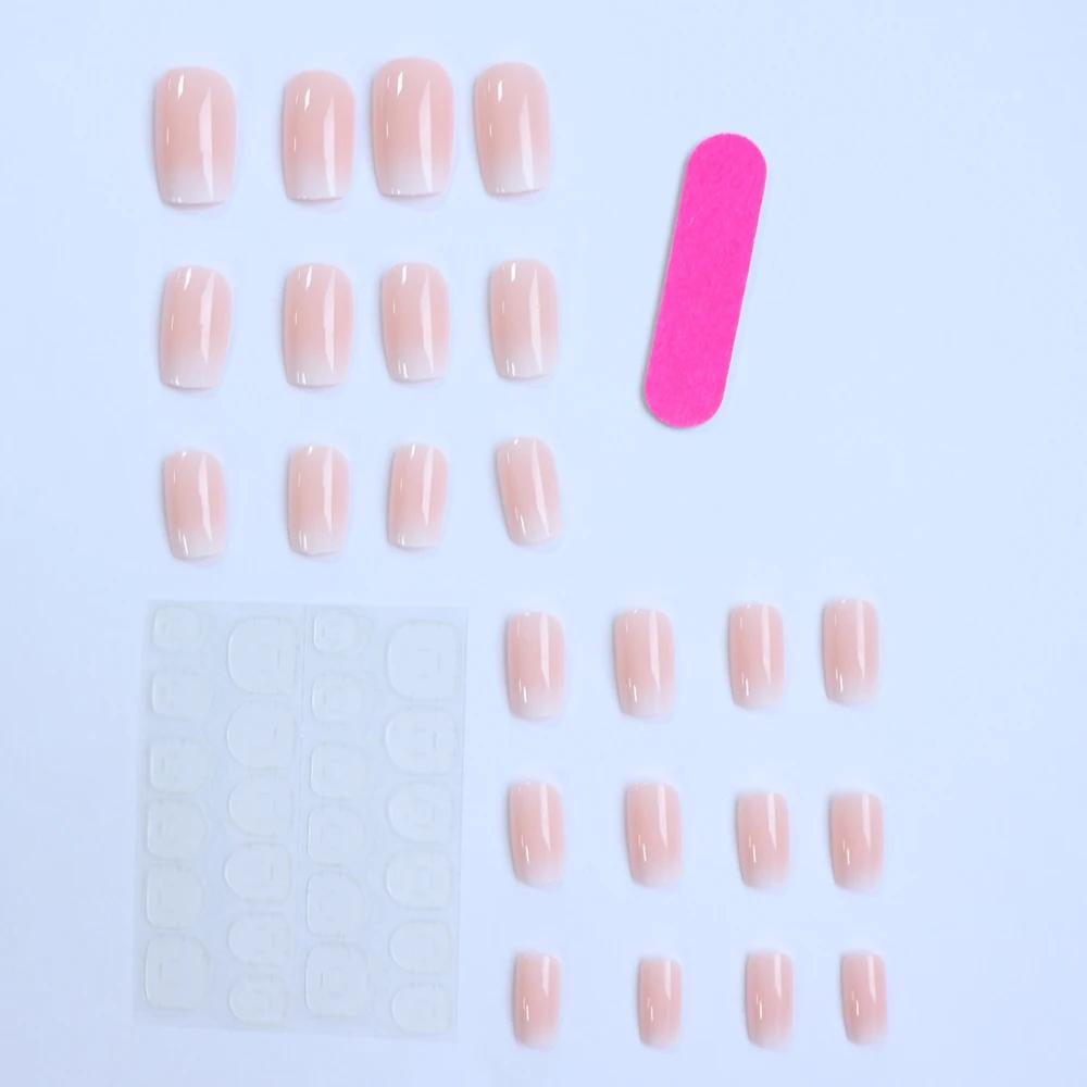 ARTAUG 24 pièces brillant rose presse sur ongles moyen carré faux ongles style élégant faux ongles c