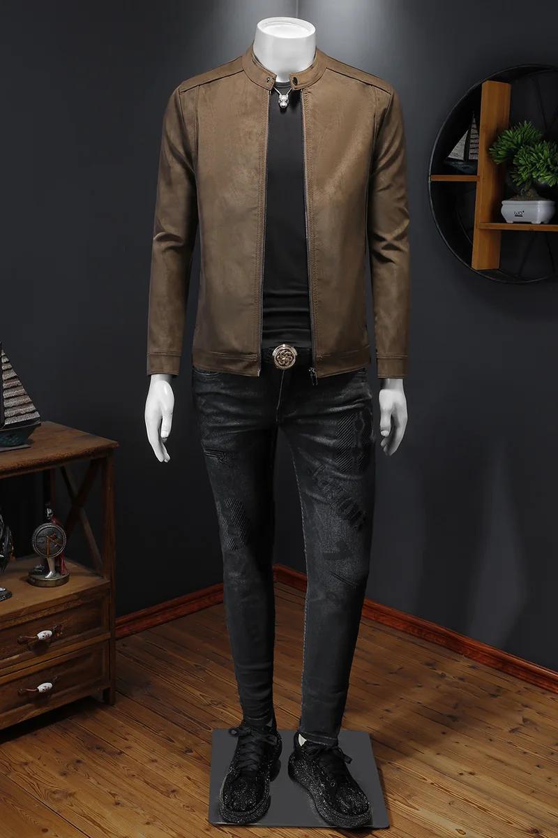 2025 nouvelle veste en cuir coupe ajustée de haute qualité, veste en cuir de moto à col montant déco