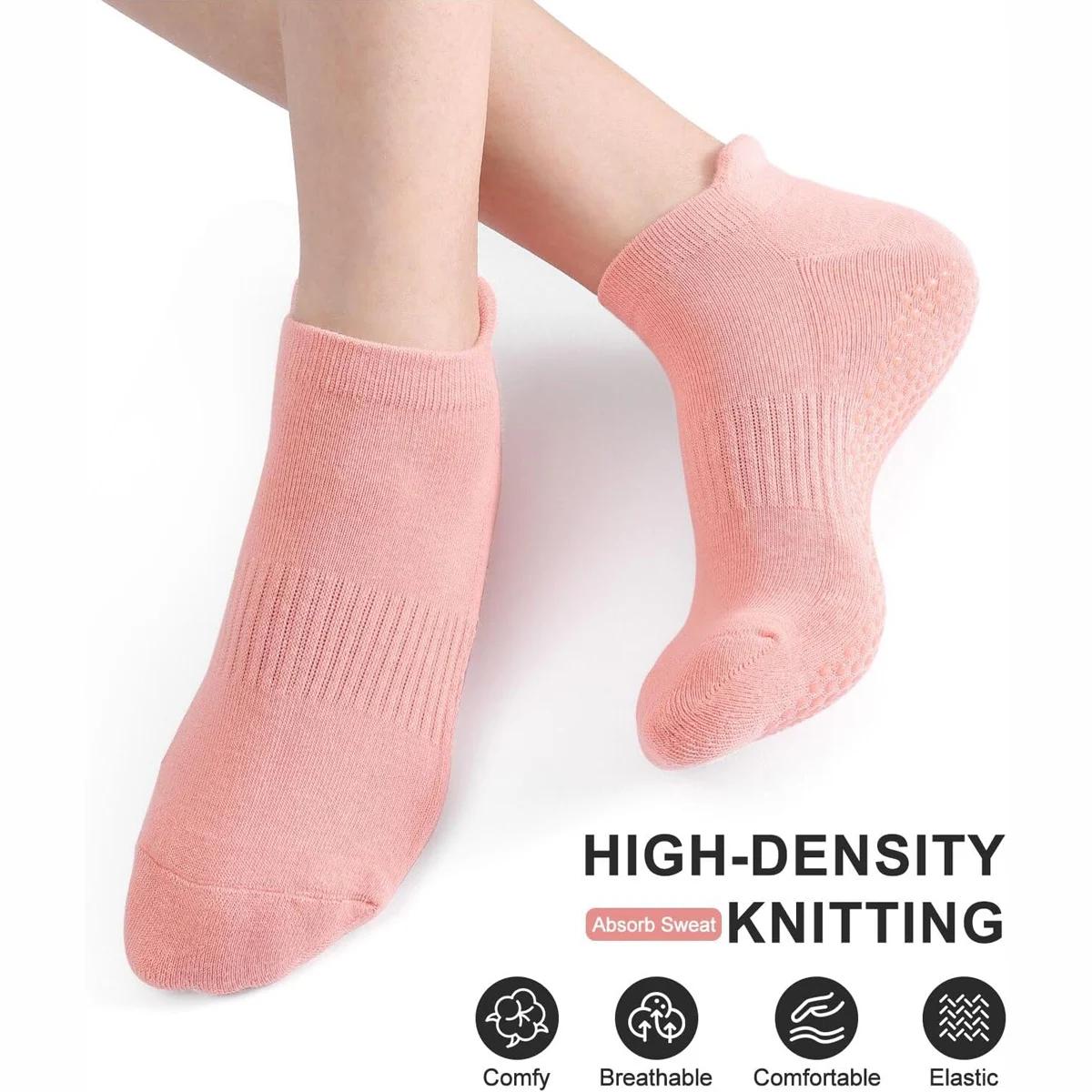 3 paires de chaussettes de yoga pour femmes, chaussettes de Pilates antidérapantes, chaussettes anti