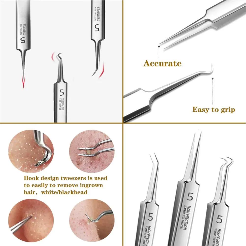 Allemand Ultra-fin N° Pincettes à Clip pour points noirs, 5 cellules, pour Salon de beauté, spécial