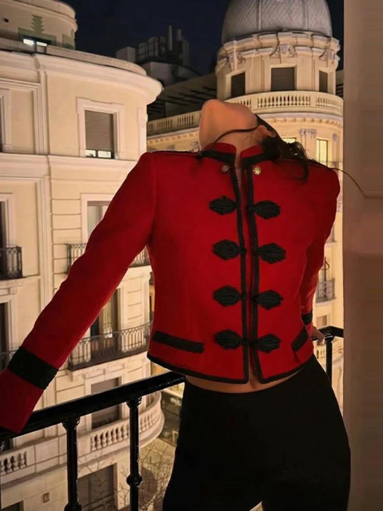 Veste Rétro Napoléon Femme Tendance, Manteau Slim à Panneaux et Col Mandarin Boutonné, Nouveauté Pri