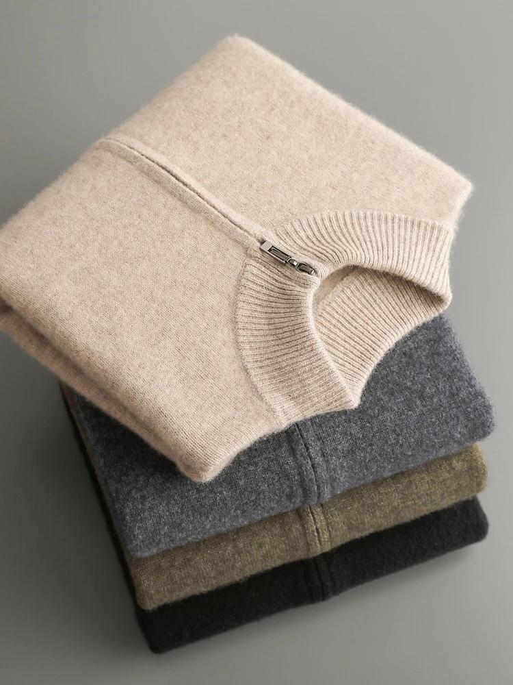 Cardigans en tricot pour hommes, 100% laine mérinos, automne hiver, pull épais à fermeture éclair, c