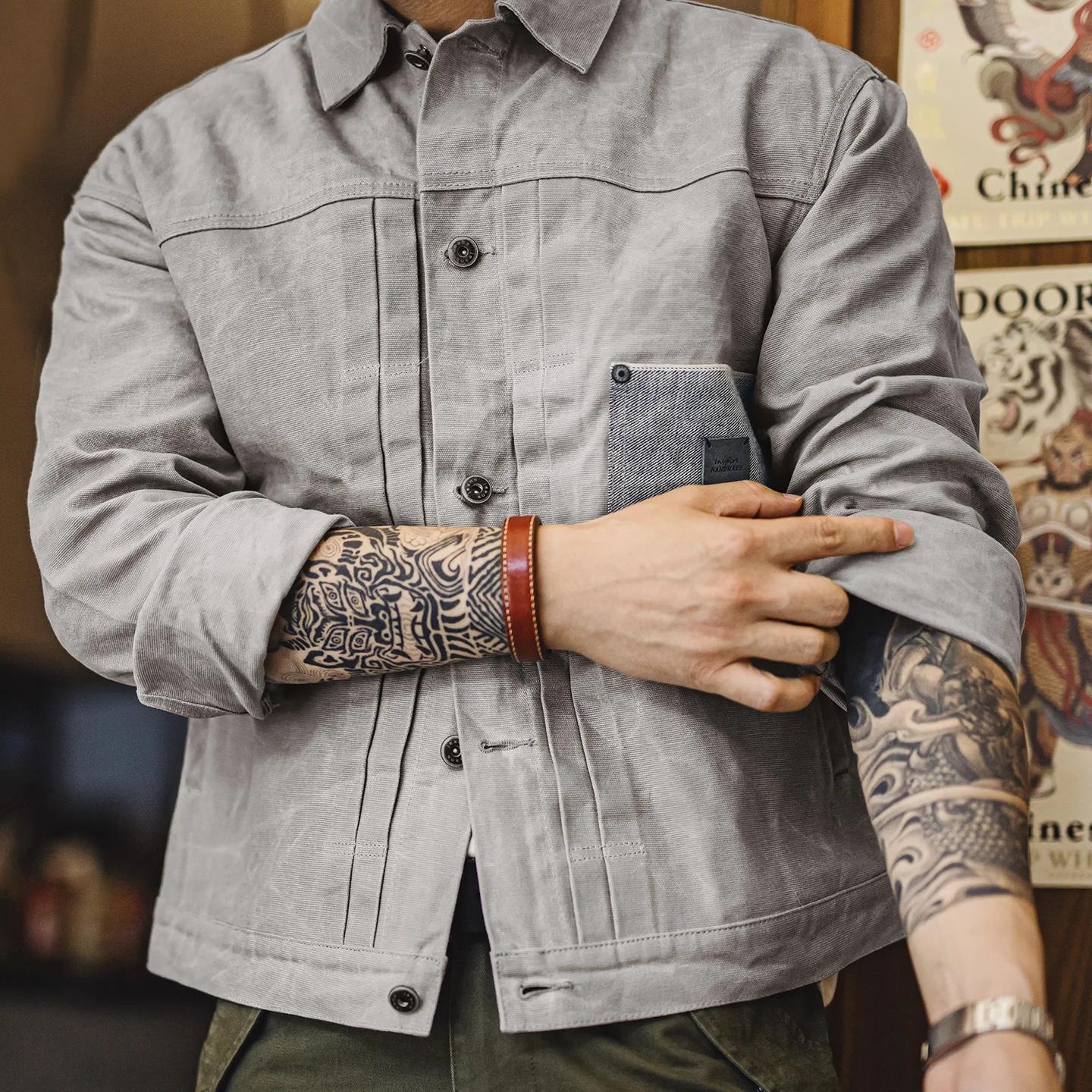 Maden – veste cirée à l'huile Vintage pour hommes, manteau de chasse imperméable en V, Double plis,