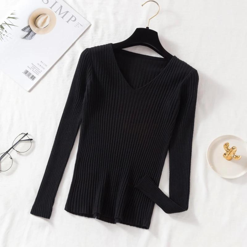 Automne hiver femmes chandails décontracté à manches longues tricoté col en V pull Femme basique sol