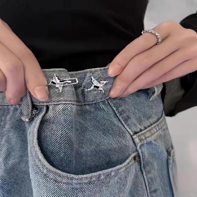 Outil de serrage de taille étoile à quatre branches de tempérament, boucle de taille réglable, jean