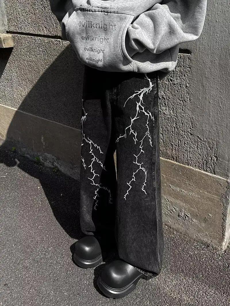 Jean droit ample et polyvalent, Design de rue rétro, Niche brodée d'épines, pantalons décontractés (