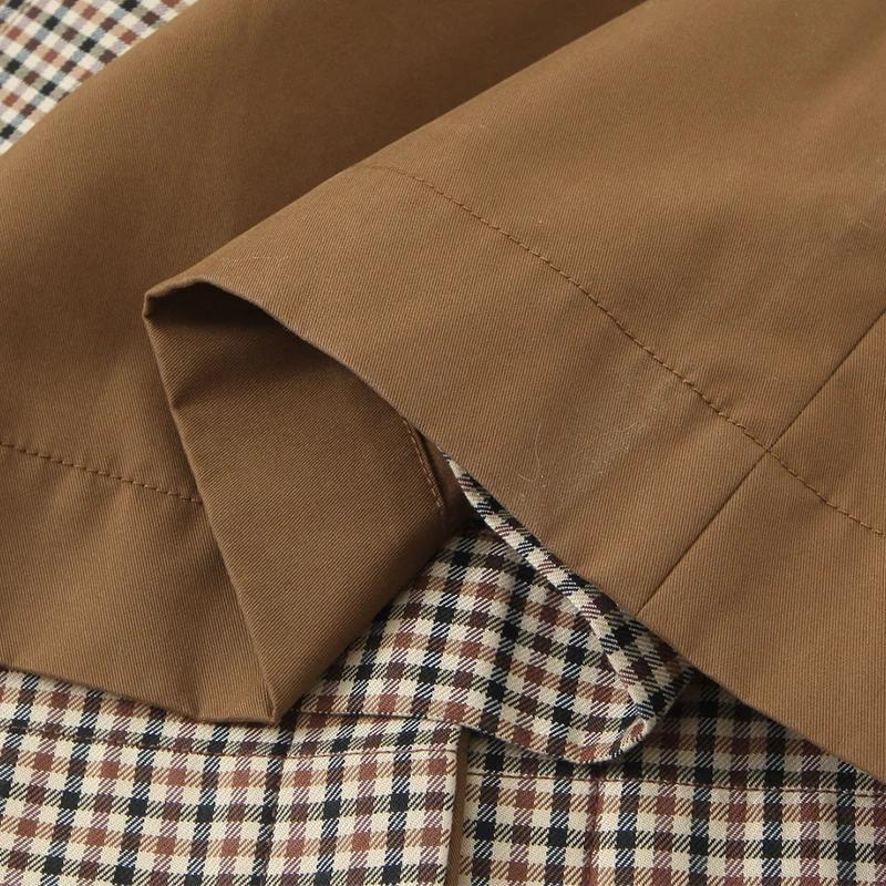 Vestes longues à carreaux Double face pour femmes, Trench-Coat à manches longues et simple boutonnag