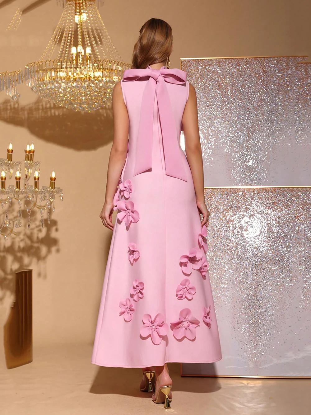 Modphy Patchwork Appliques robe pour femmes col montant sans manches taille haute élégant épissé à l