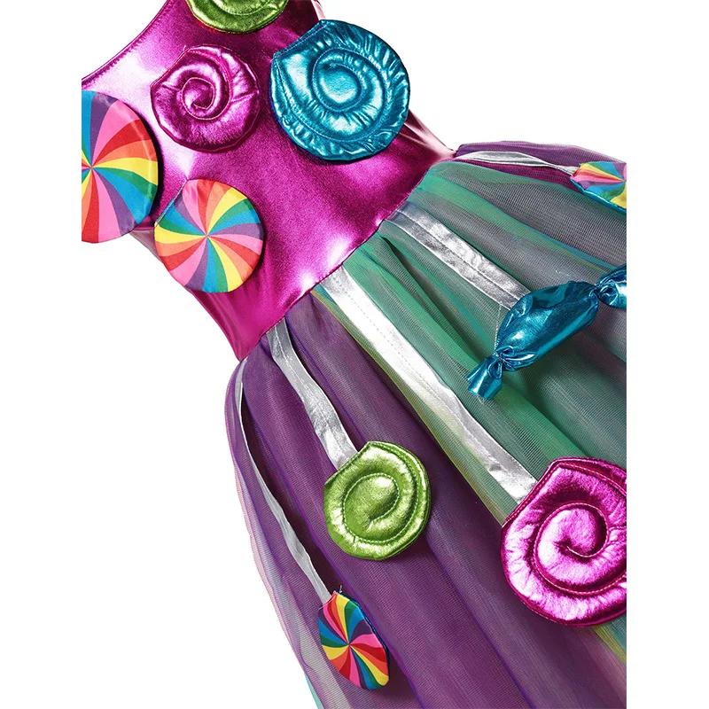 Filles arc-en-ciel sucette Costume princesse robe pourim Festival bonbons robe fantaisie carnaval an
