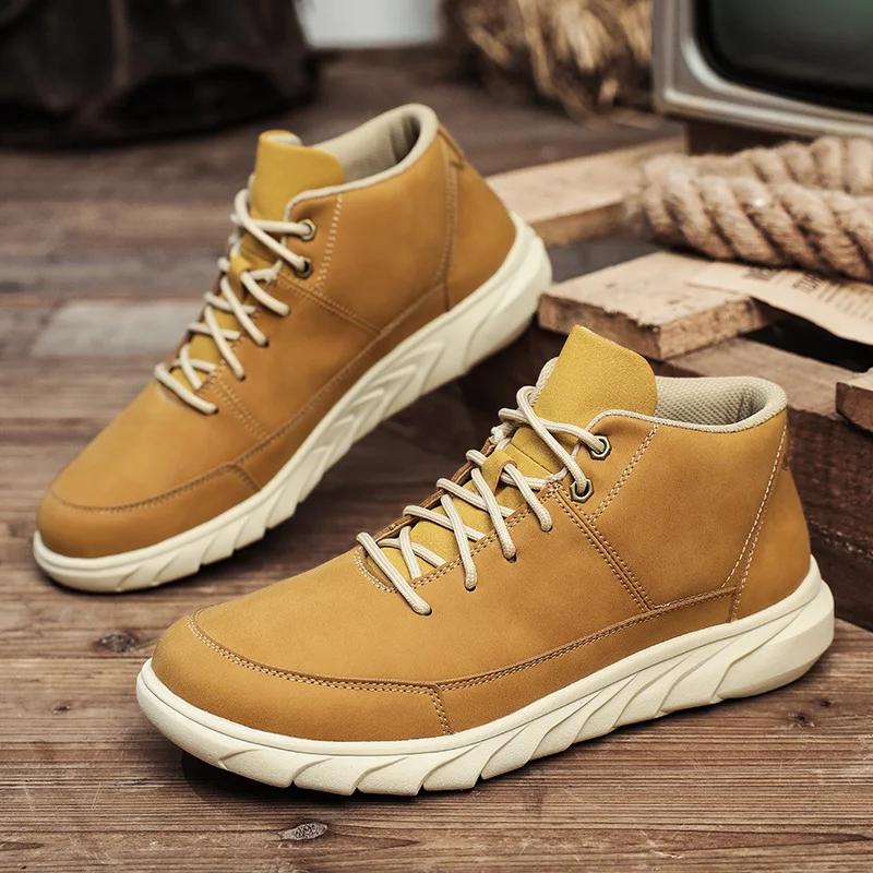Bottes à semelles épaisses pour hommes, chaussures décontractées marron à lacets, bottines de randon