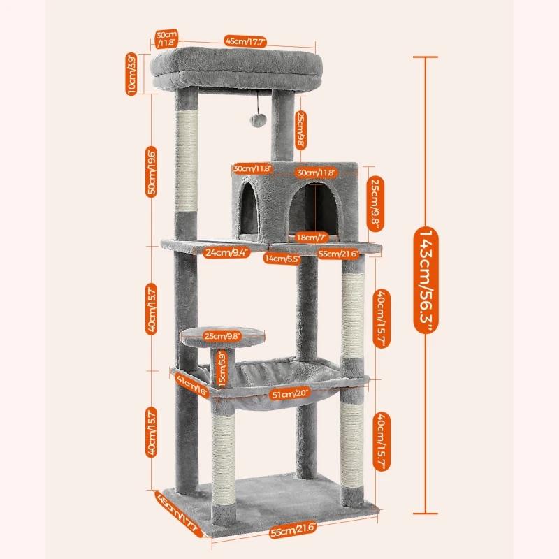 Arbre à chat en sisal pelucheux avec condo à 2 portes, maison, 56.3 po