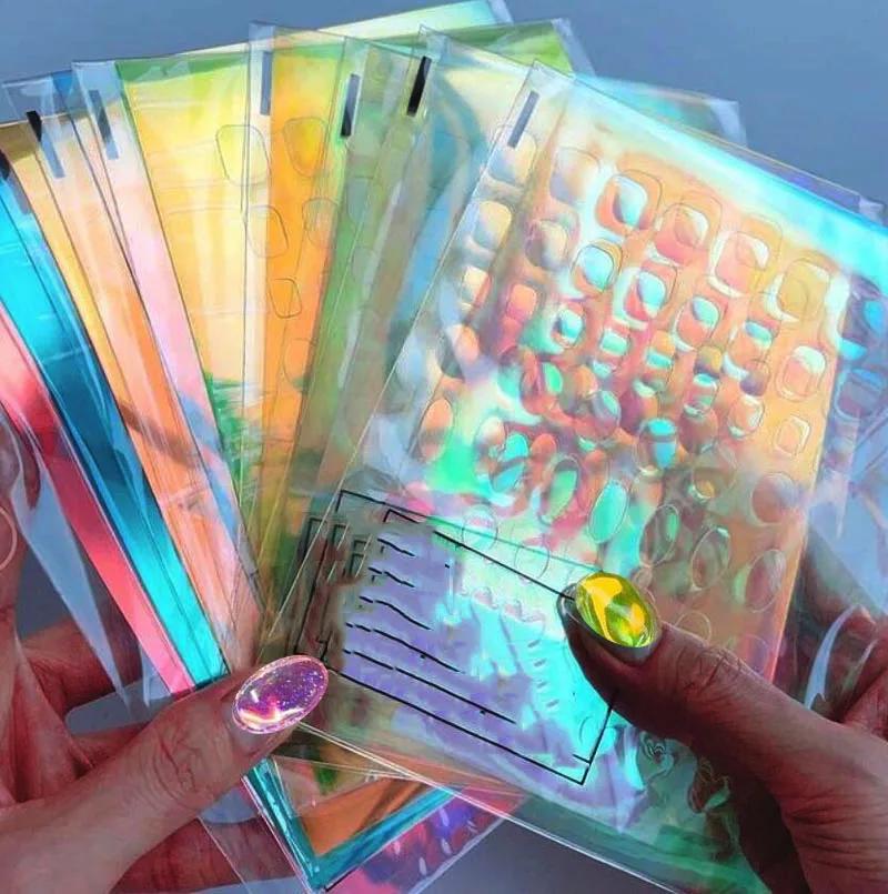 Autocollants en feuille de verre Aurora pour ongles, papier de verre cassé, décalcomanies de film ir
