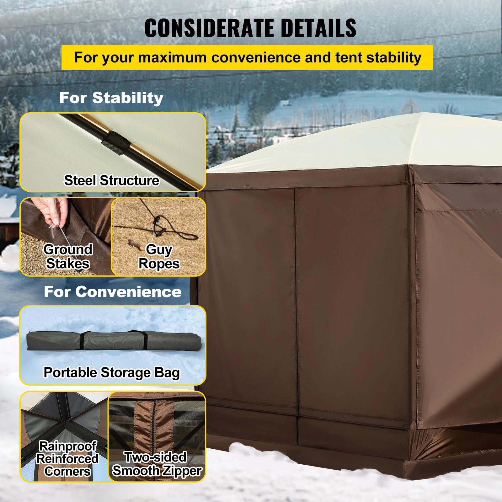 SucceBuy Gazebo de camping pop-up Abri auvent de camping 6 faces 12' x 12' Pare-soleil Tentes et auv