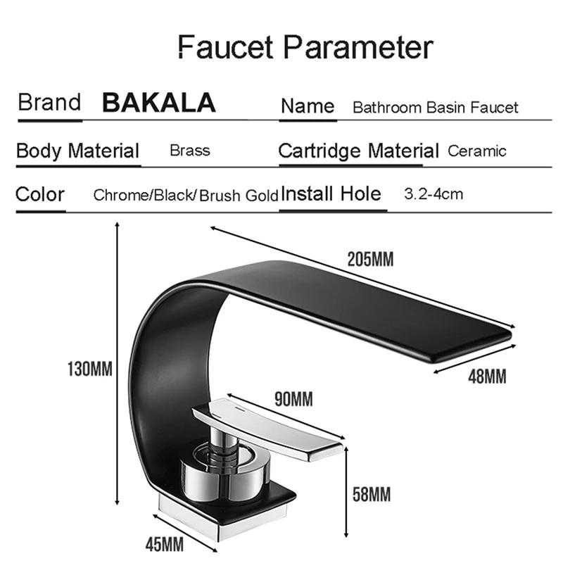 BAKALA courbe robinet d'eau chaude et froide à poignée unique, cascade d'eau, robinet d'évier de sal