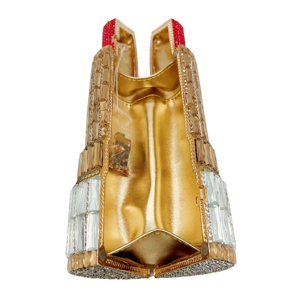 Pochette de rouge à lèvres à dessus plat, sac de soirée en strass cristal pour femme. Sac à main de