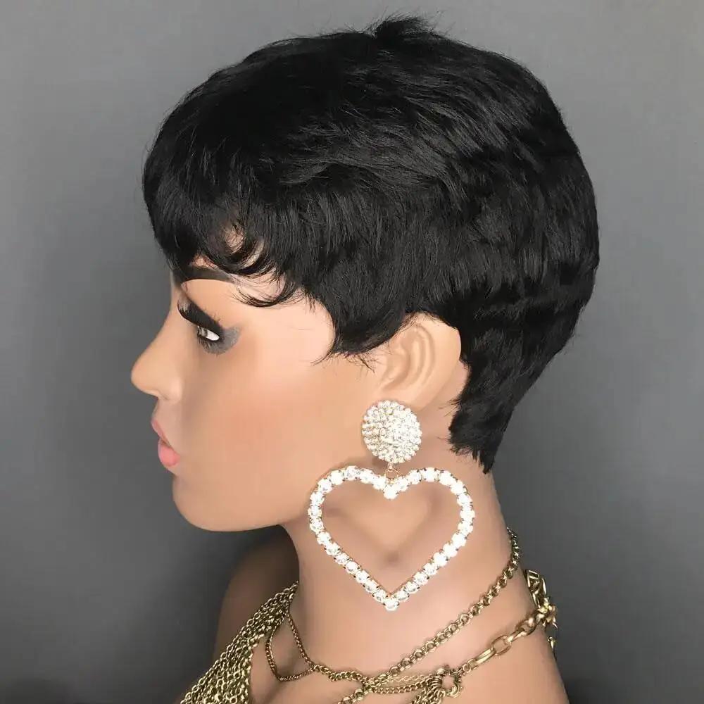 Perruques courtes coupe lutin pour femmes noires perruques de cheveux super courts perruque coupe lu