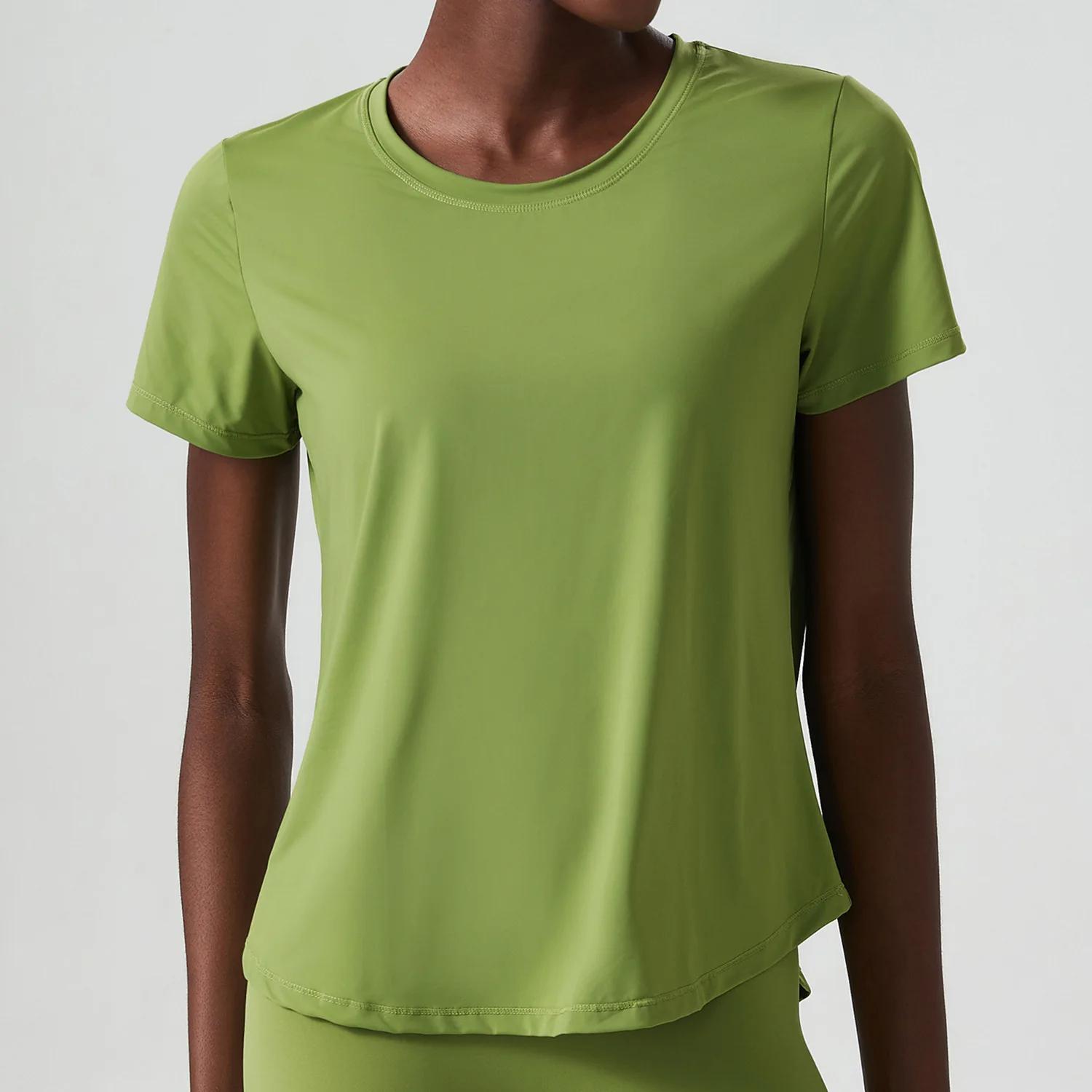T-shirt de yoga à manches courtes pour femmes, tissu super commandé, chemise de gym respirante, haut