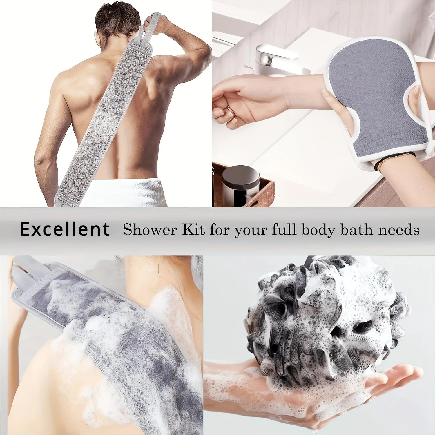 Ensemble d'épurateur corporel exfoliant – comprend un épurateur de dos, un gant de bain et une épong