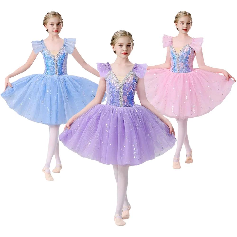 Robes de danse pour filles, robes de ballet pour enfants, robes de danse à paillettes pour filles, c