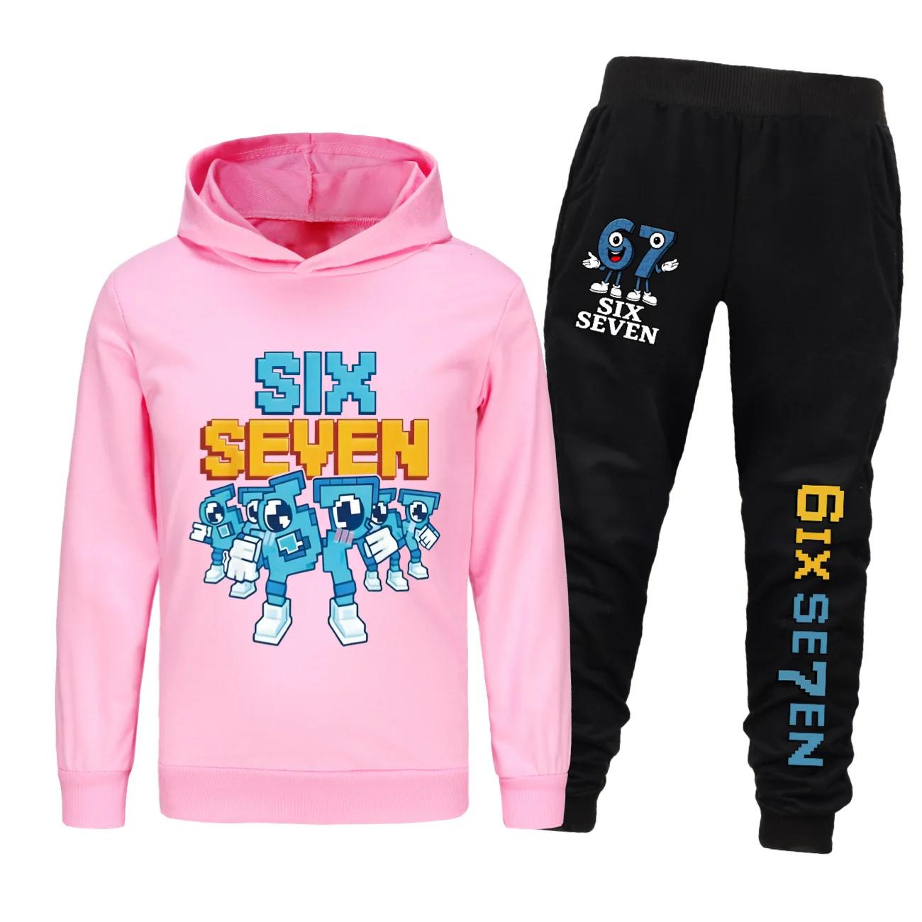 Ensemble de vêtements pour enfants Six Seven, dessin animé Steal A Brainrot, sweat à capuche + panta
