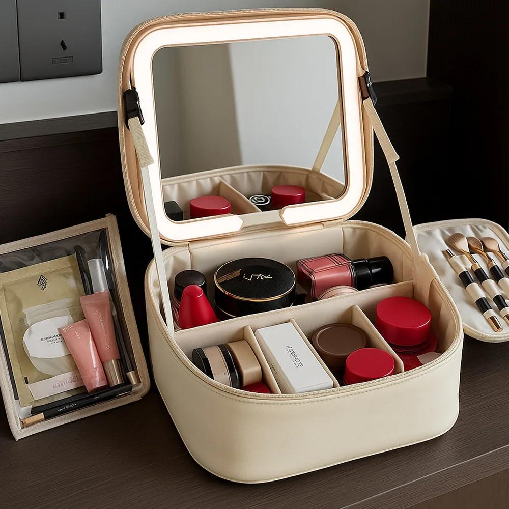 Nouvelle Trousse de Maquillage LED Haut de Gamme 2026, Grande Capacité, Sac de Voyage Portable pour