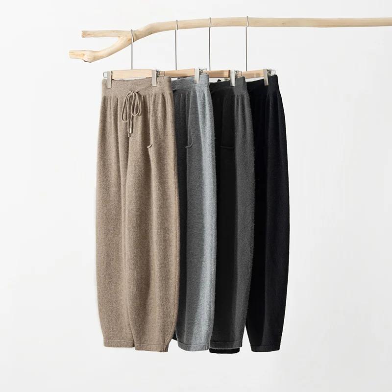 2025 automne hiver femmes 100% cachemire pantalons longs doux confortable taille haute tricoté panta
