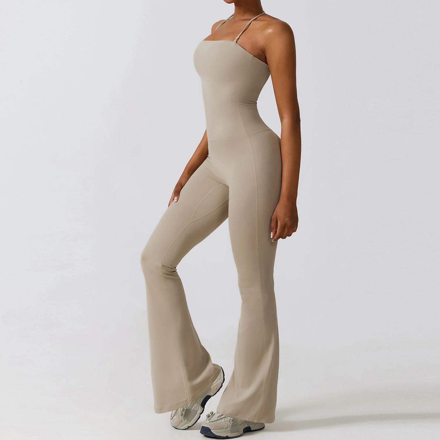 Combinaison de Yoga sans Manches Femme - Salopette Sport Dos Nu Évasée pour la Gym Tenue de Sport Feminine
