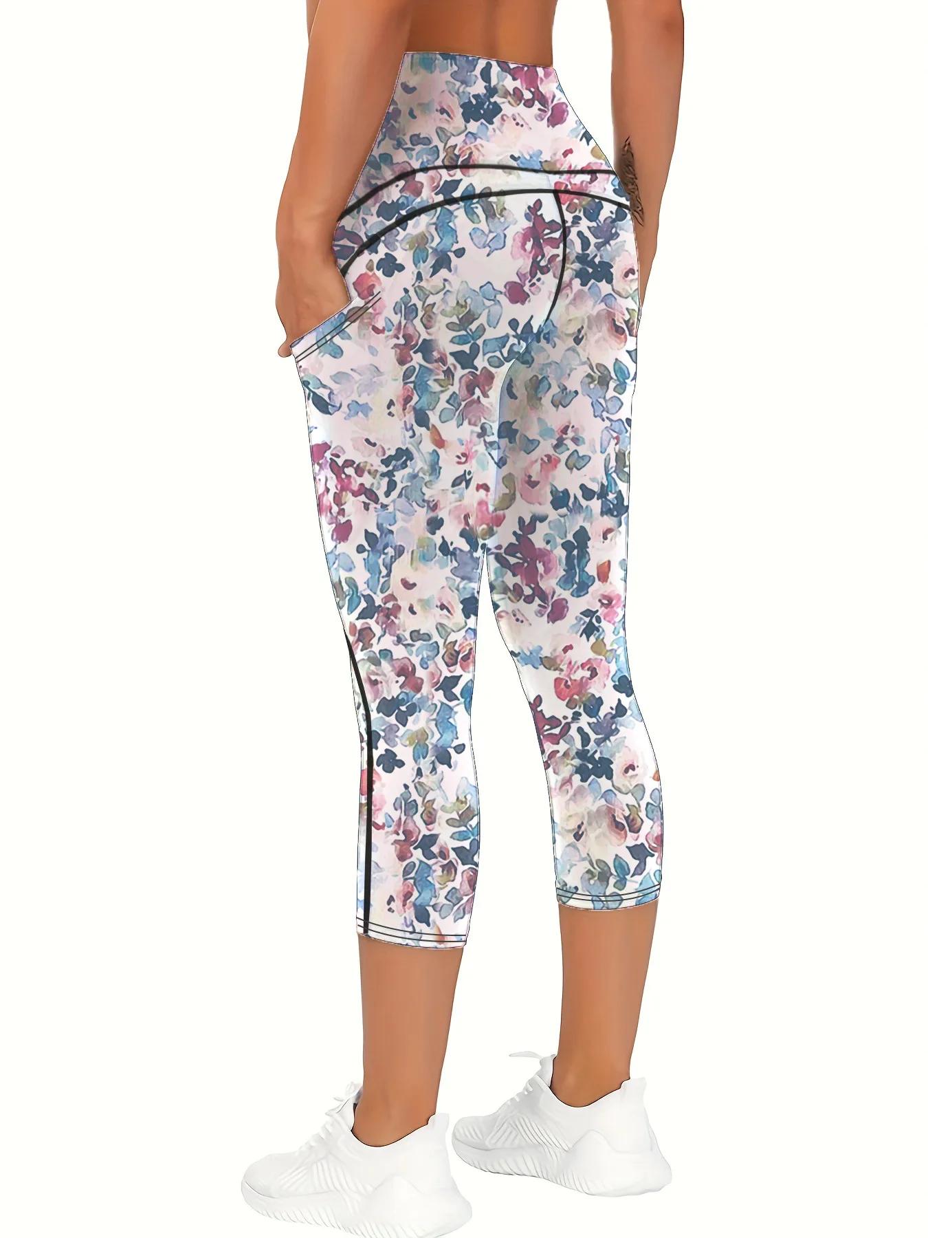 Pantalons de yoga imprimés pour femmes, pantalons de fitness taille haute et cinquants pour rehausse