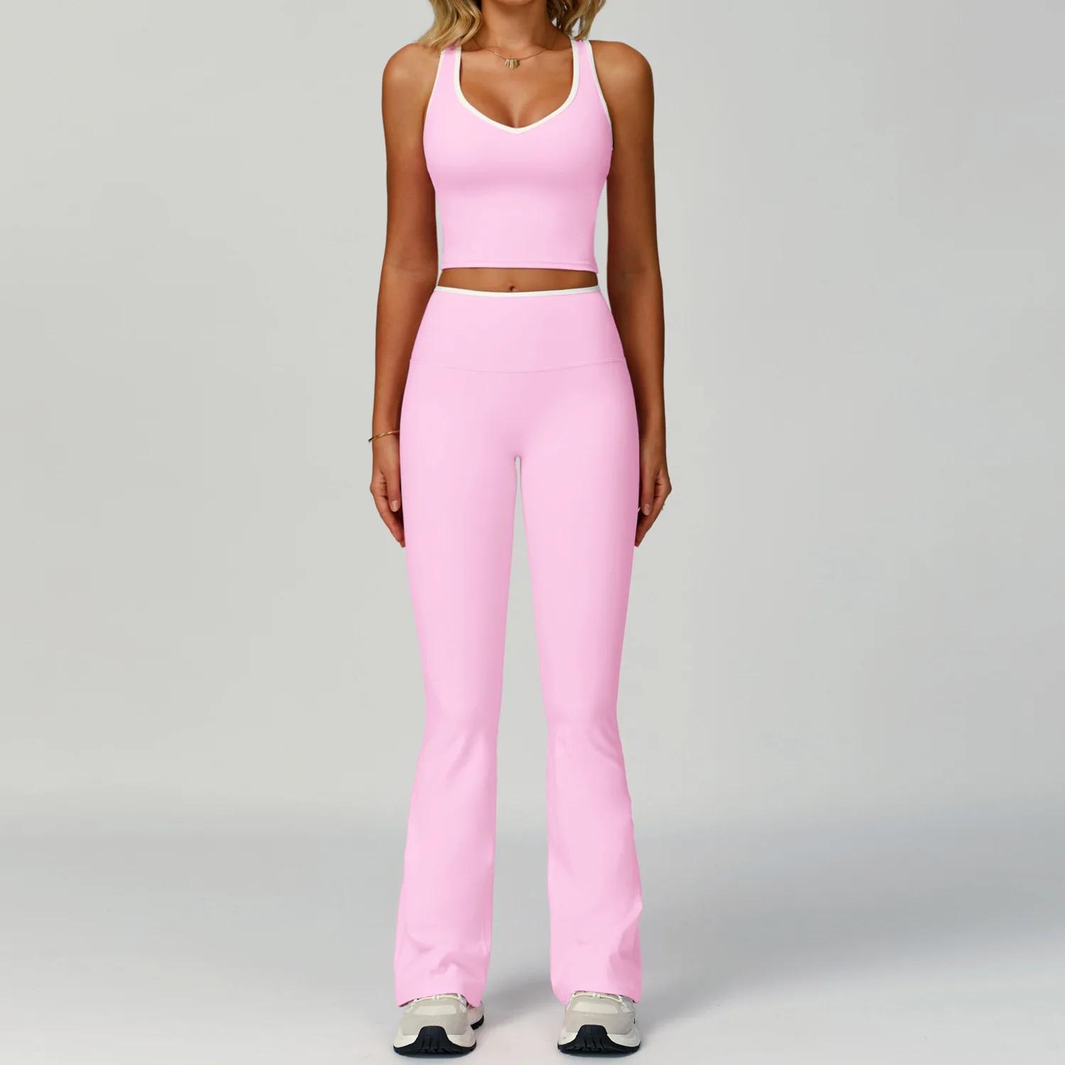 Ensemble de Yoga 2 pièces pour femmes, vêtements de sport, bloc de couleurs, combinaisons de sport,