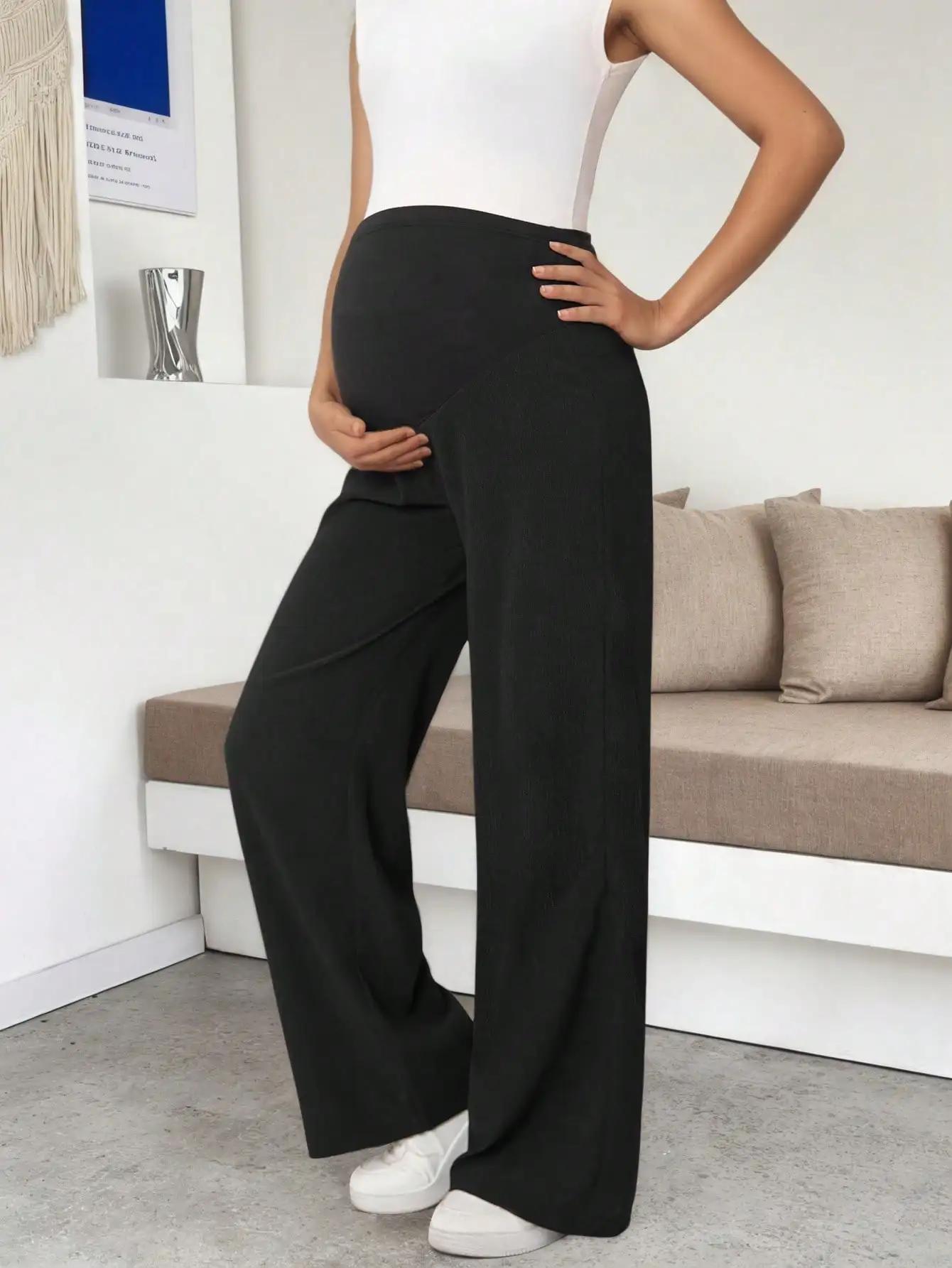 Leggings de maternité noirs pour femmes, à porter sous les robes, coupe large, taille haute, confort