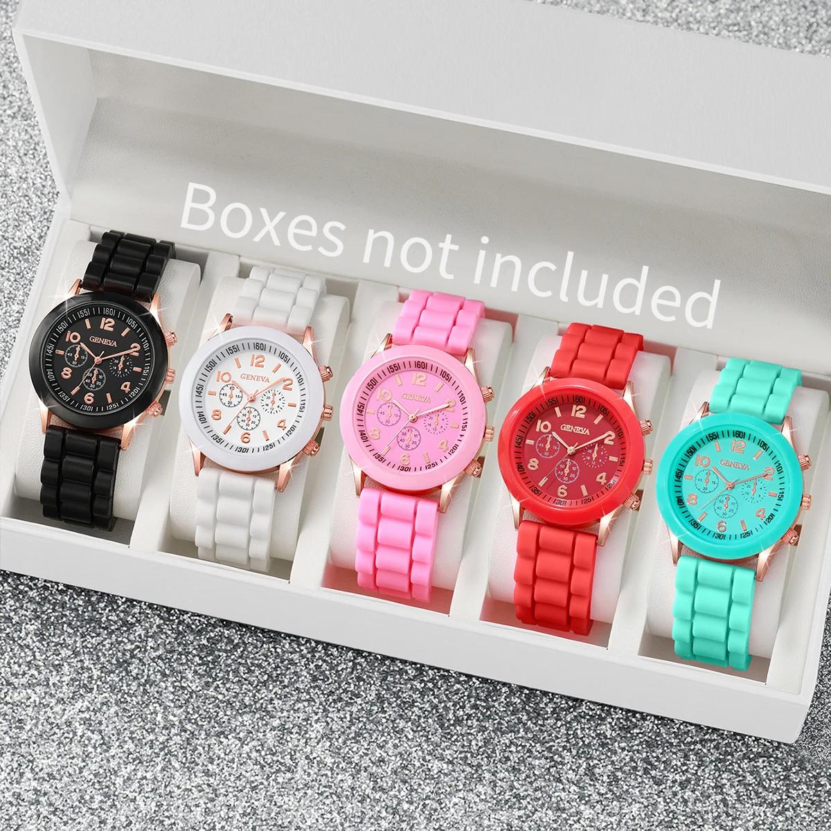 5 pièces montres pour femmes mode bracelet en Silicone ensemble de montre à Quartz analogique (sans