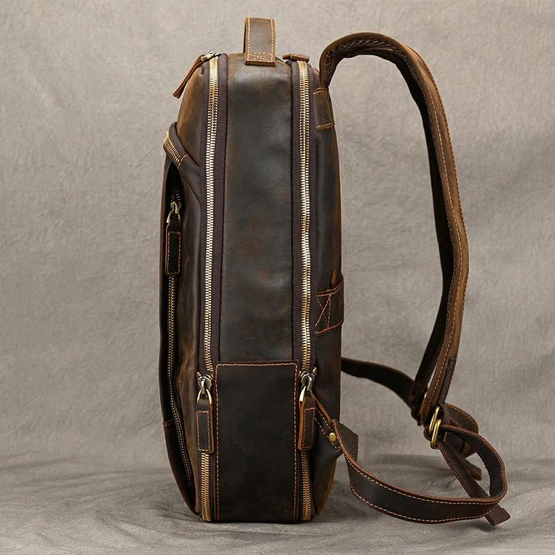 Sac à dos de voyage vintage en cuir à double fermeture éclair pour homme, sacoche de voyage faite à