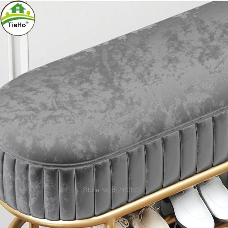 Banc de rangement de chaussures en velours doux 60/80/100CM, meuble à chaussures avec support à 2 ni