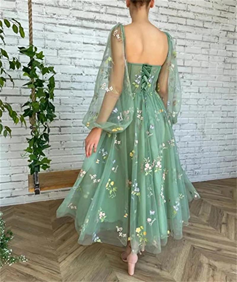 Robe princesse féerique en Tulle pour femmes, Maxi, Sexy, col bateau, manches longues bouffantes, ro